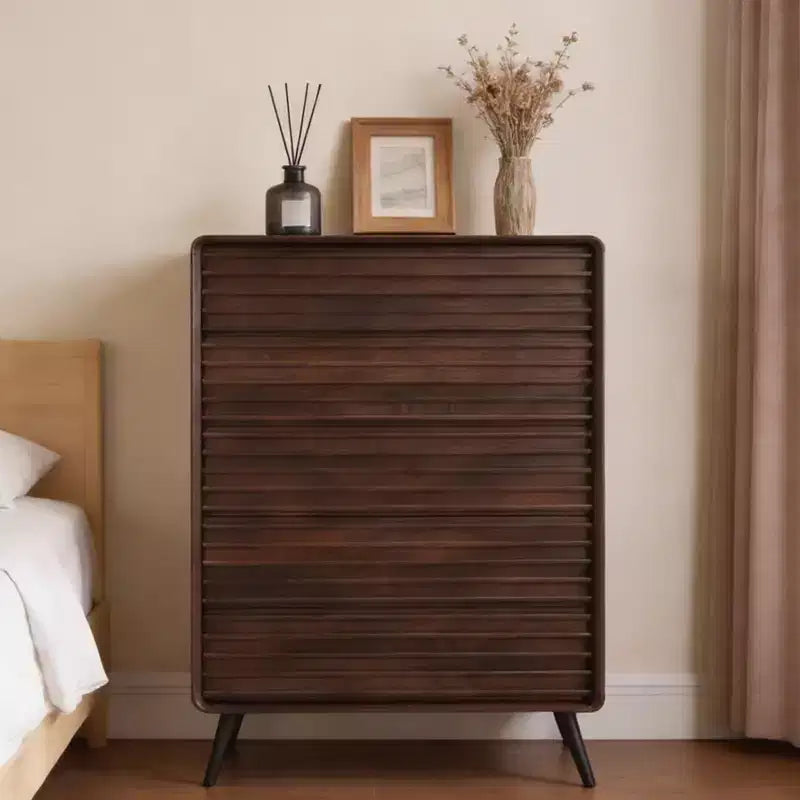 5 Drawers Dresser, 48 Tall Mid Century Modern Fluted Wood Chest with Tapered Legs for Bedroom, Living Room, Hallway & Closet