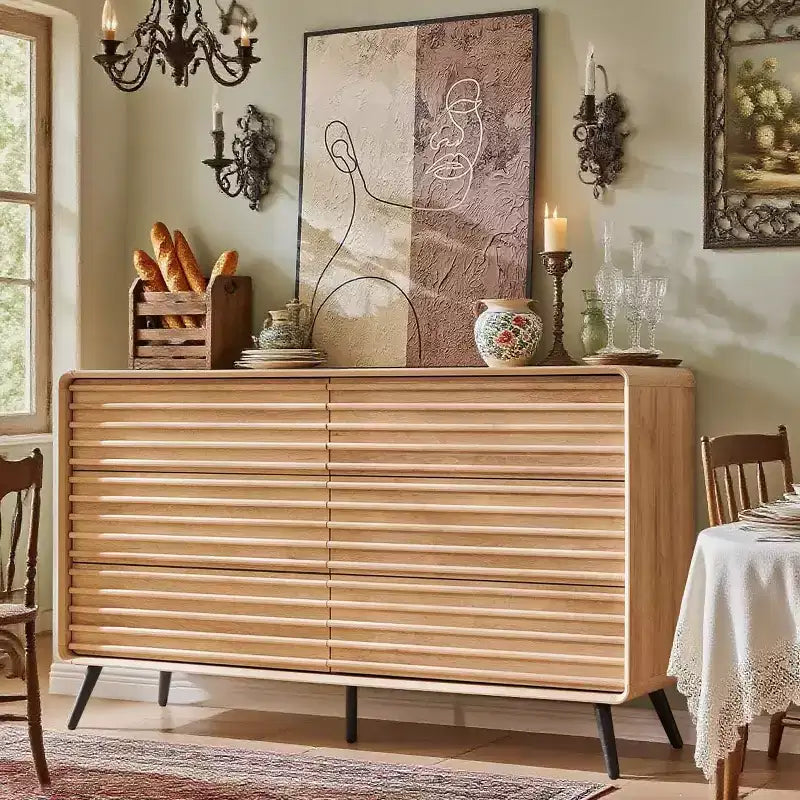 5 Drawers Dresser, 48 Tall Mid Century Modern Fluted Wood Chest with Tapered Legs for Bedroom, Living Room, Hallway & Closet