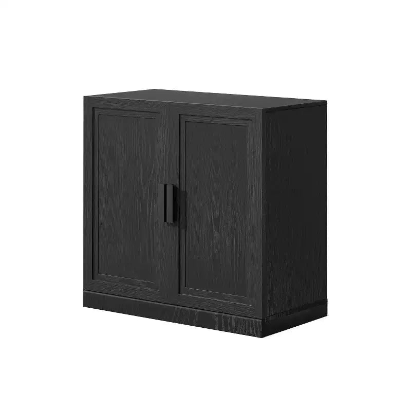 62x62x16 Wood Grain Buffet Cabinet in Black, Storage Organizer with Adjustable Shelves and Rattan Doors for Kitchen Bedroom Living/Dinning Room