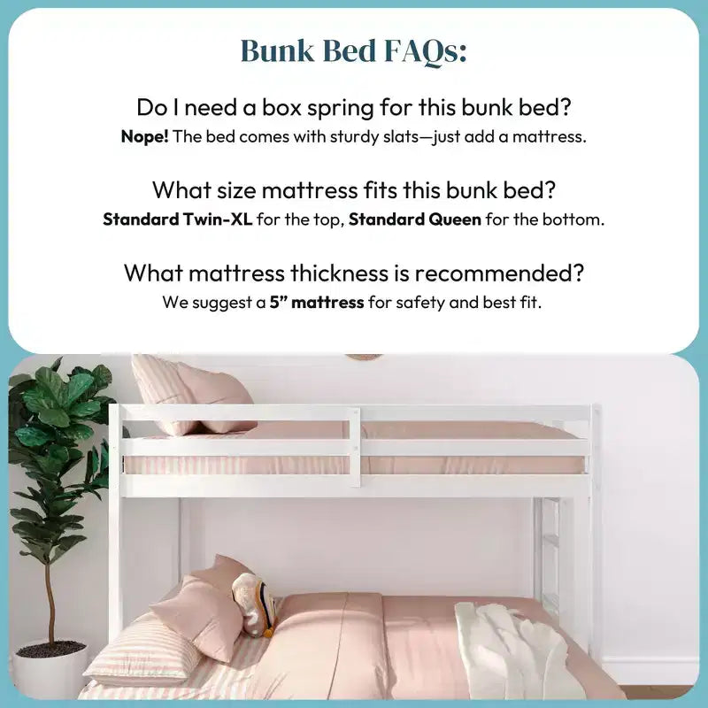 Bunk Bed for Kids, Twin XL over Queen, Engineered Wood