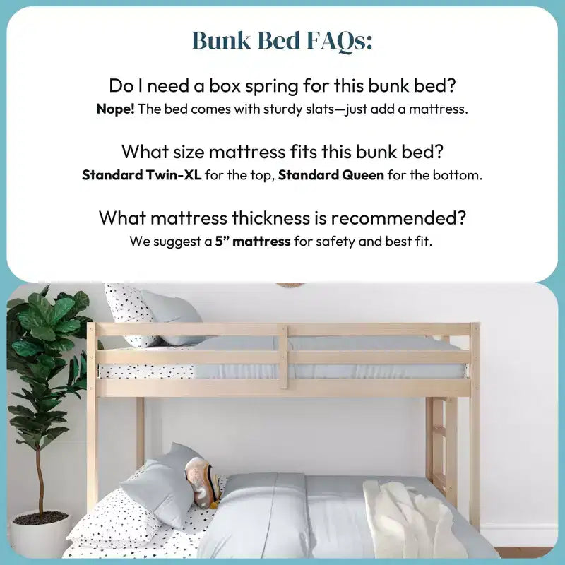 Bunk Bed for Kids, Twin XL over Queen, Engineered Wood