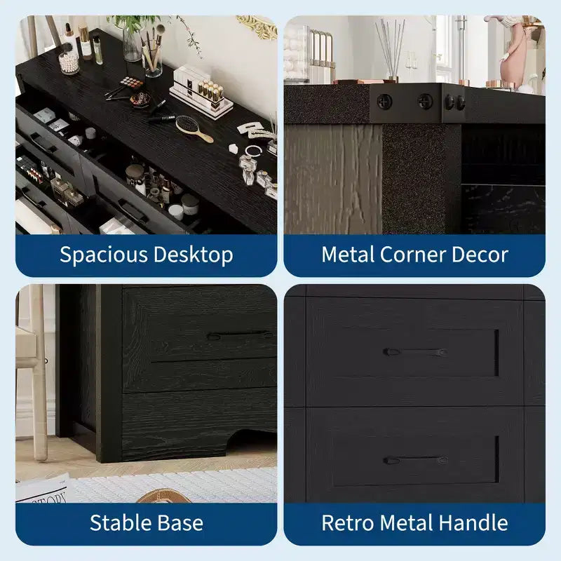 Comò a 9 cassetti, comò in legno da 150 cm in stile rustico, mobile contenitore alto moderno di metà secolo con sistema antiribaltamento per camera da letto, soggiorno, cabina armadio
