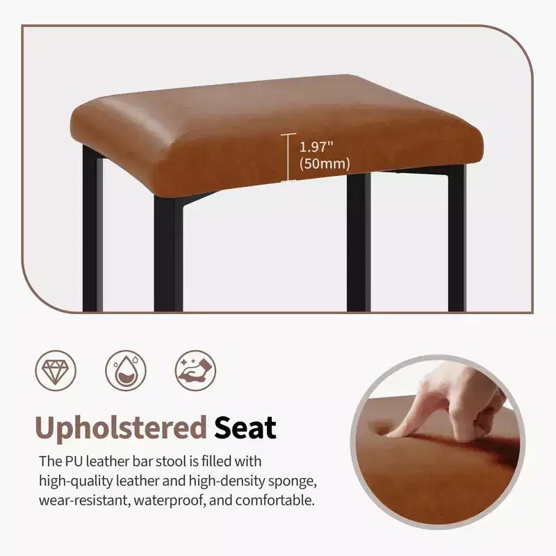 24 Inch Counter Height Bar Stools Set of 4 PU Leather Padded Metal Dining Chairs for Kitchen Island
