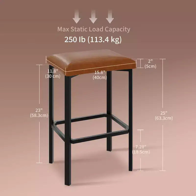 24 Inch Counter Height Bar Stools Set of 4 PU Leather Padded Metal Dining Chairs for Kitchen Island