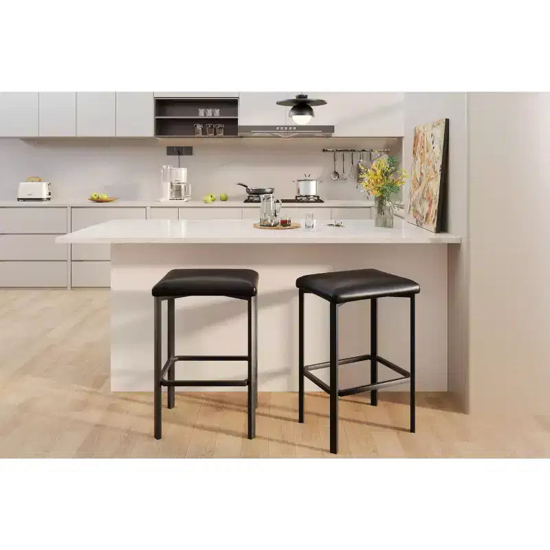 24 Inch Counter Height Bar Stools Set of 4 PU Leather Padded Metal Dining Chairs for Kitchen Island