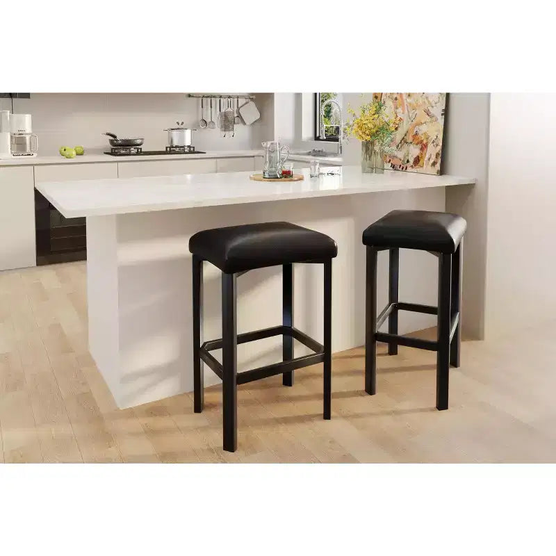 24 Inch Counter Height Bar Stools Set of 4 PU Leather Padded Metal Dining Chairs for Kitchen Island