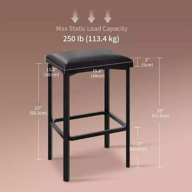 24 Inch Counter Height Bar Stools Set of 4 PU Leather Padded Metal Dining Chairs for Kitchen Island