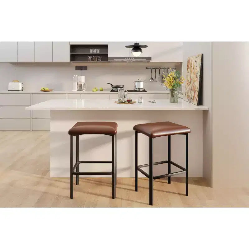 24 Inch Counter Height Bar Stools Set of 4 PU Leather Padded Metal Dining Chairs for Kitchen Island