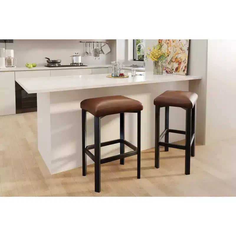 24 Inch Counter Height Bar Stools Set of 4 PU Leather Padded Metal Dining Chairs for Kitchen Island