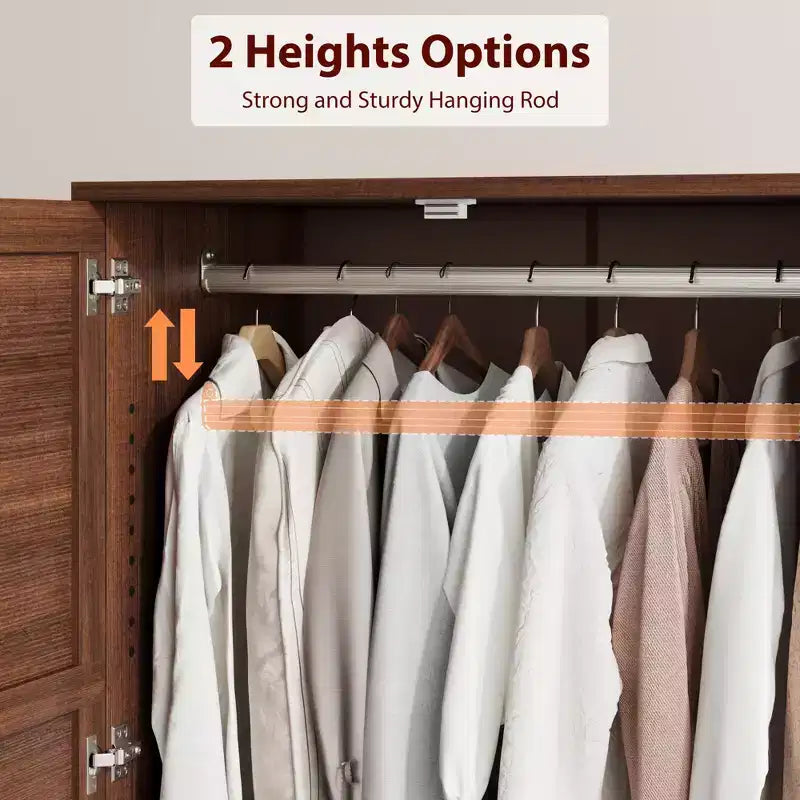 72 Armoire Wardrobe Closet with 2 Doors & 2 Drawers, Wooden Clothing Storage Cabinet with Hanging Rod & Adjustable Shel