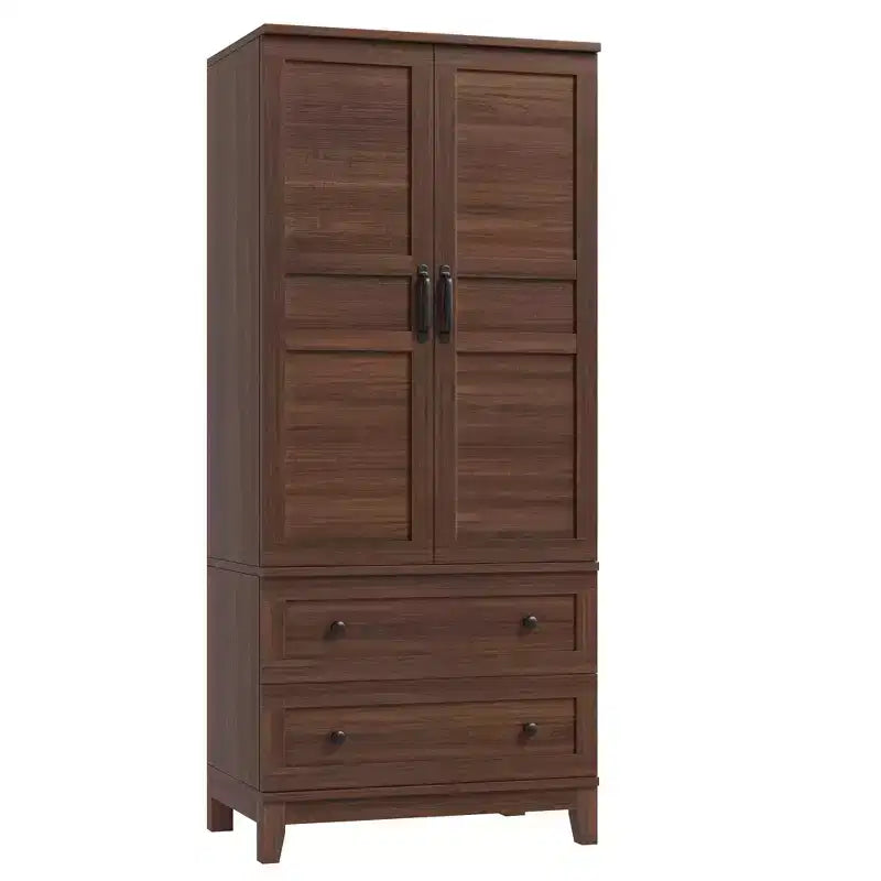 72 Armoire Wardrobe Closet with 2 Doors & 2 Drawers, Wooden Clothing Storage Cabinet with Hanging Rod & Adjustable Shel