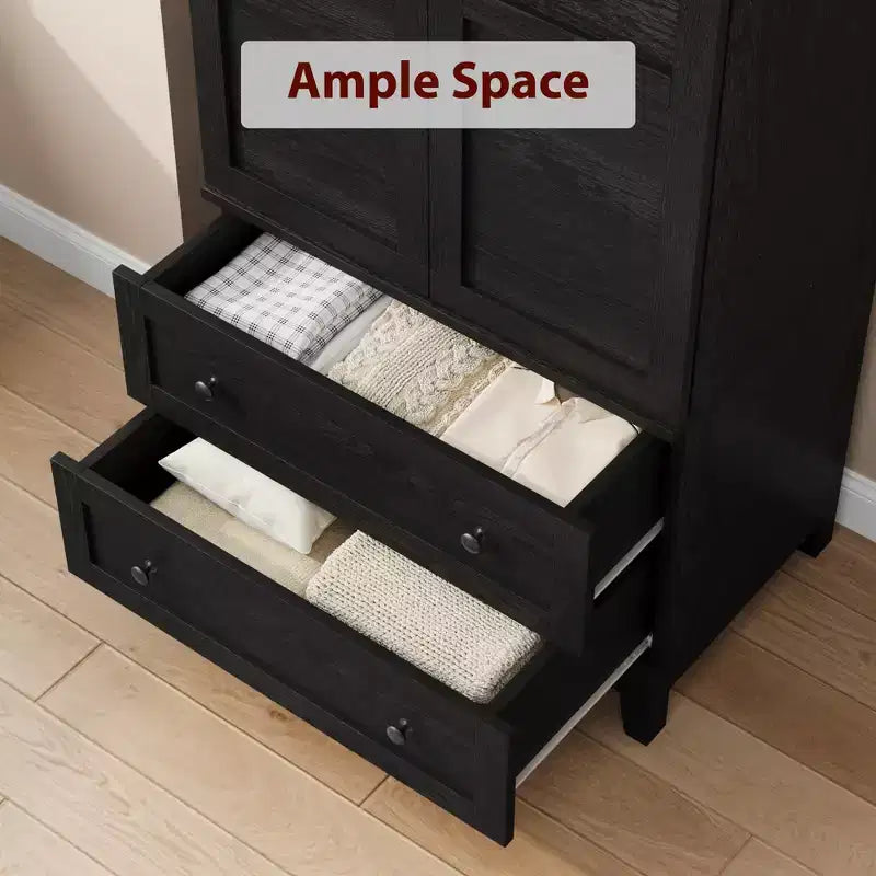 72 Armoire Wardrobe Closet with 2 Doors & 2 Drawers, Wooden Clothing Storage Cabinet with Hanging Rod & Adjustable Shel