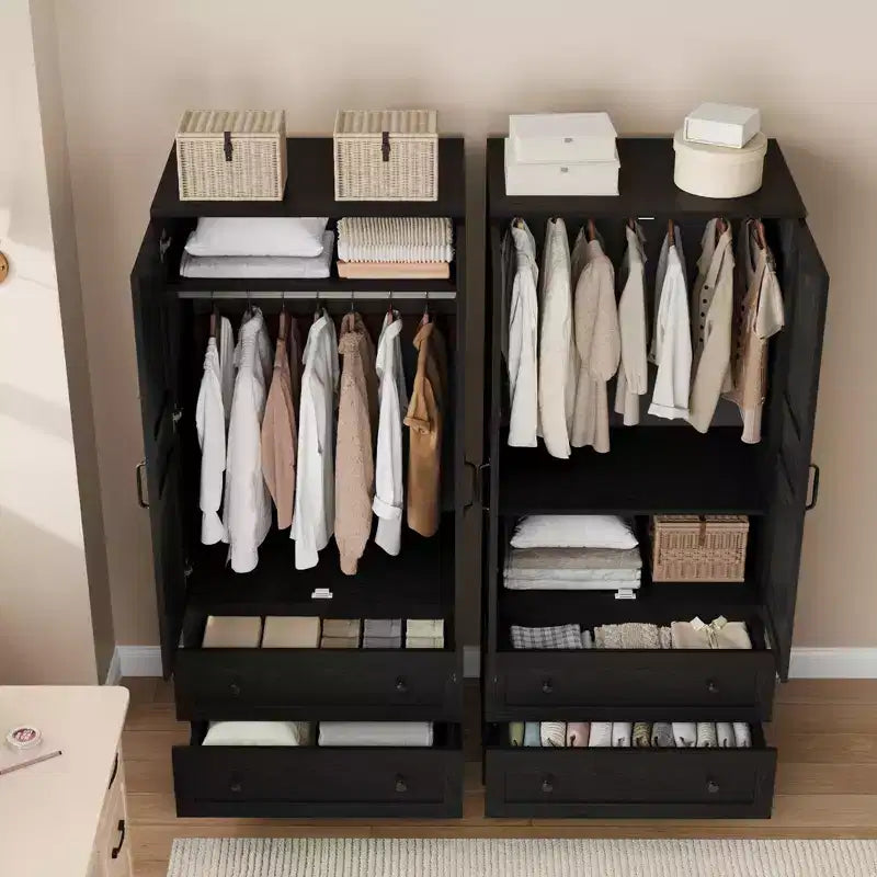 72 Armoire Wardrobe Closet with 2 Doors & 2 Drawers, Wooden Clothing Storage Cabinet with Hanging Rod & Adjustable Shel