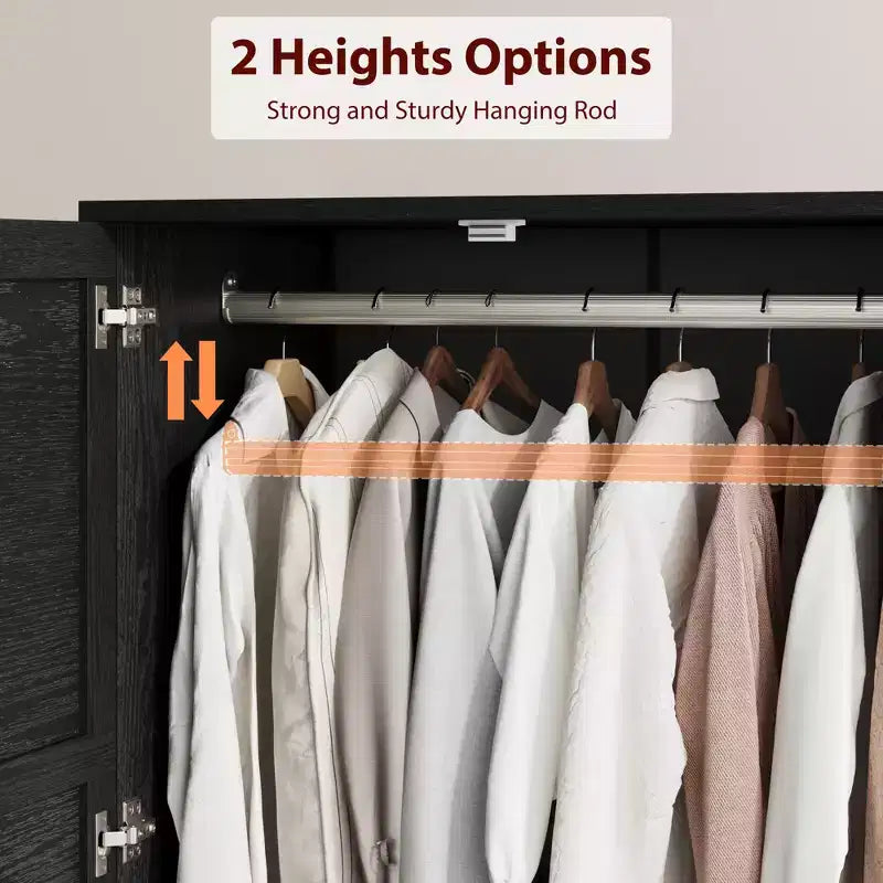 72 Armoire Wardrobe Closet with 2 Doors & 2 Drawers, Wooden Clothing Storage Cabinet with Hanging Rod & Adjustable Shel