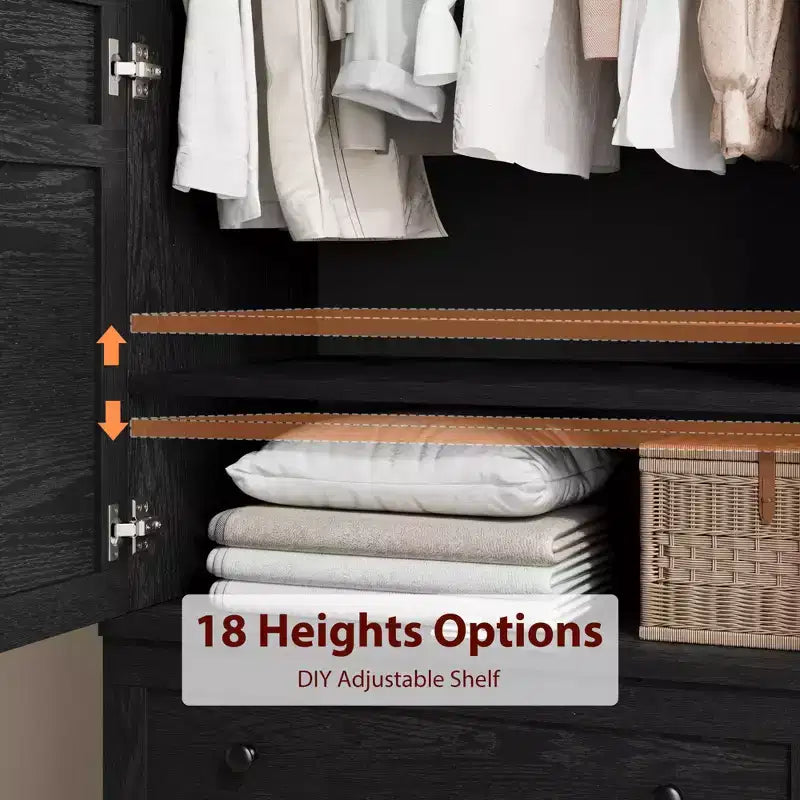 72 Armoire Wardrobe Closet with 2 Doors & 2 Drawers, Wooden Clothing Storage Cabinet with Hanging Rod & Adjustable Shel