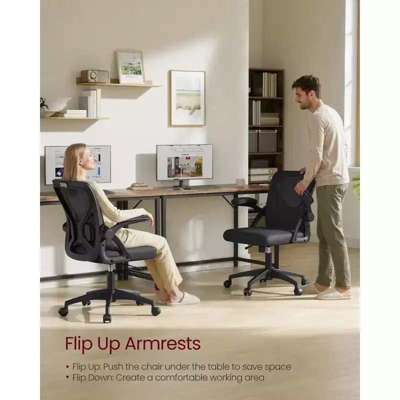 Ergonomic Mesh Office Chair with Adjustable Lumbar Support, 90-105 Tilt Function, Wide Seat, FlipUp Armrests