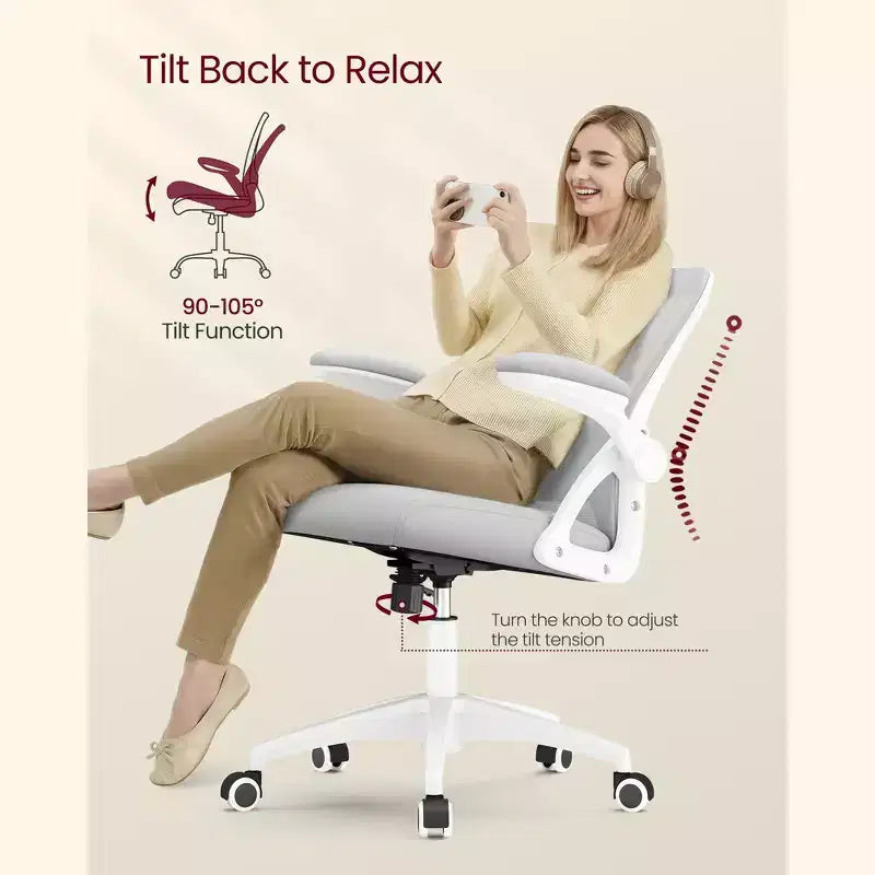 Ergonomic Mesh Office Chair with Adjustable Lumbar Support, 90-105 Tilt Function, Wide Seat, FlipUp Armrests