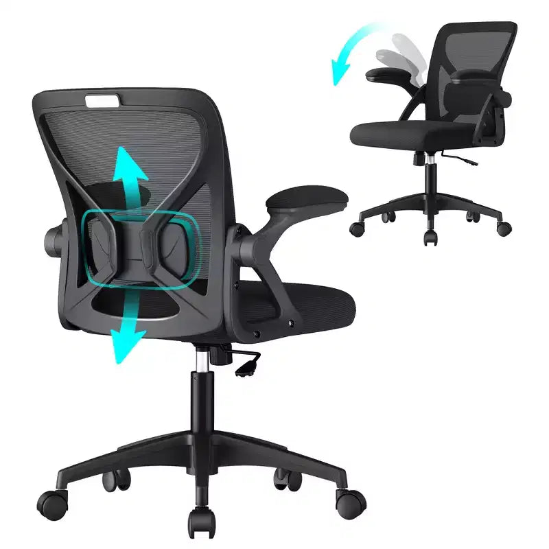 Ergonomic Mesh Office Chair with Adjustable Lumbar Support, 90-105 Tilt Function, Wide Seat, FlipUp Armrests