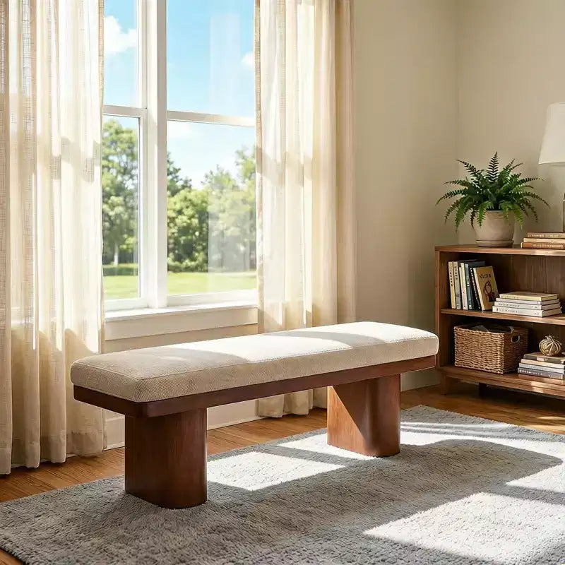 Fernando Modern Wooden Upholstered Bench with Rubberwood Legs