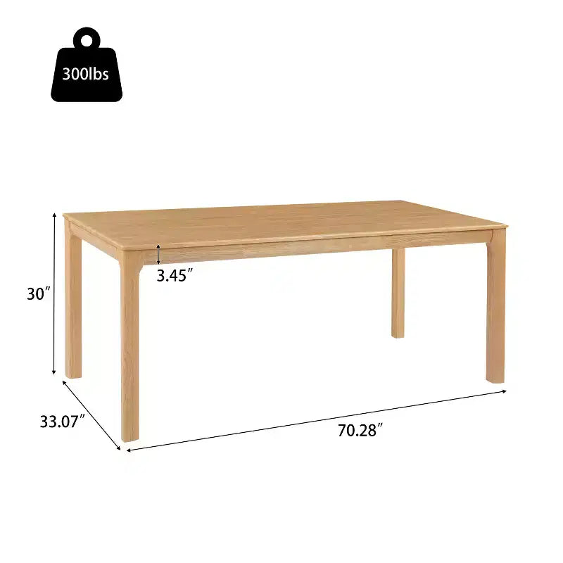 Modern Minimalist 70 Solid Rubber Wood Rectangular Dining Table