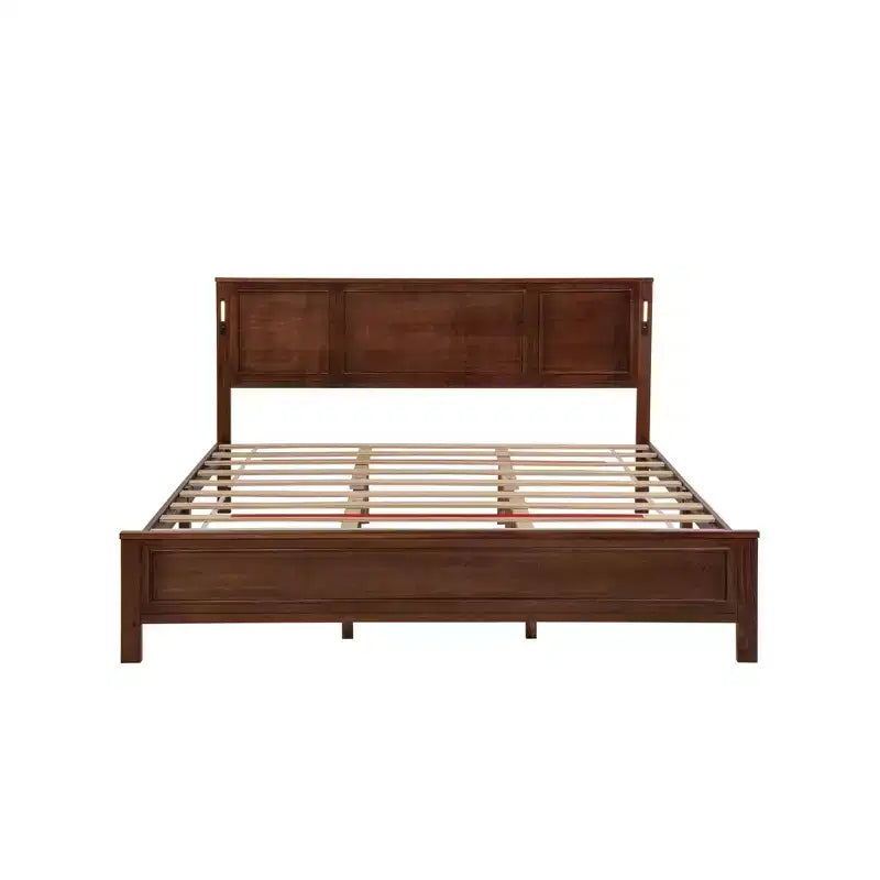 Minnie Modern Pine Wood Bed with Tall-Panel Headboard and Footboard