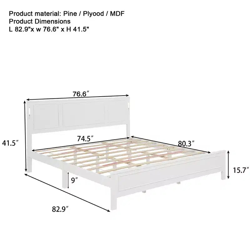 Minnie Modern Pine Wood Bed with Tall-Panel Headboard and Footboard