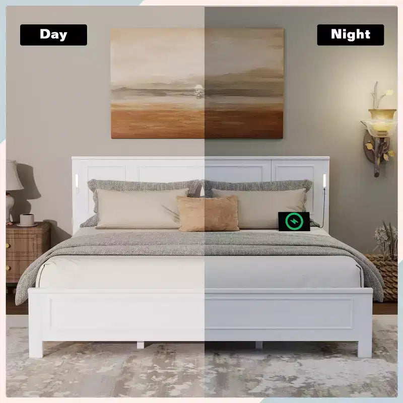 Minnie Modern Pine Wood Bed with Tall-Panel Headboard and Footboard