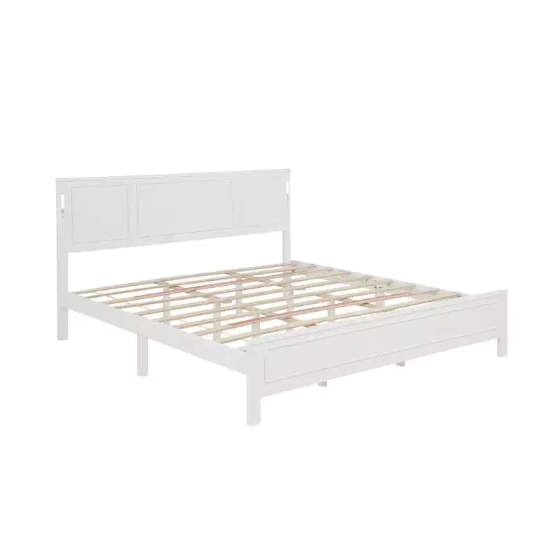 Minnie Modern Pine Wood Bed with Tall-Panel Headboard and Footboard