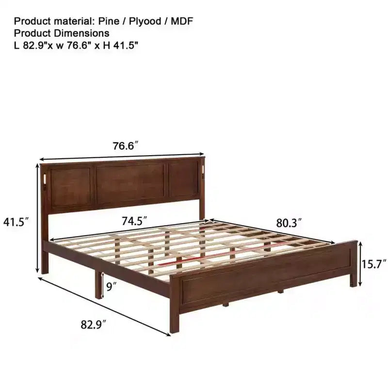 Minnie Modern Pine Wood Bed with Tall-Panel Headboard and Footboard