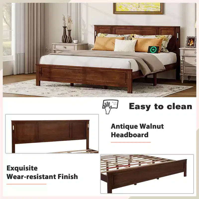 Minnie Modern Pine Wood Bed with Tall-Panel Headboard and Footboard