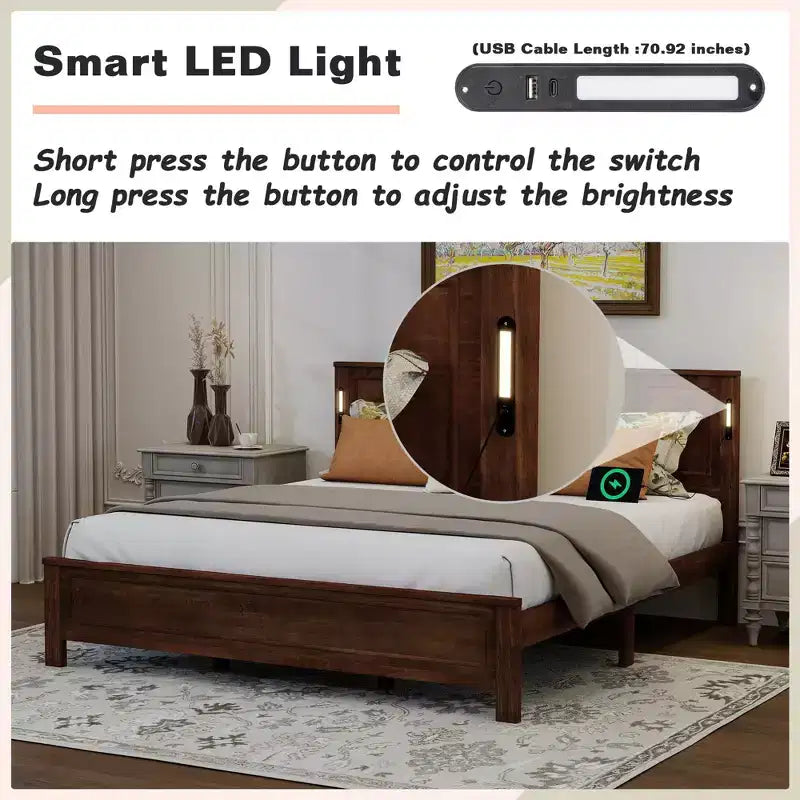 Minnie Modern Pine Wood Bed with Tall-Panel Headboard and Footboard