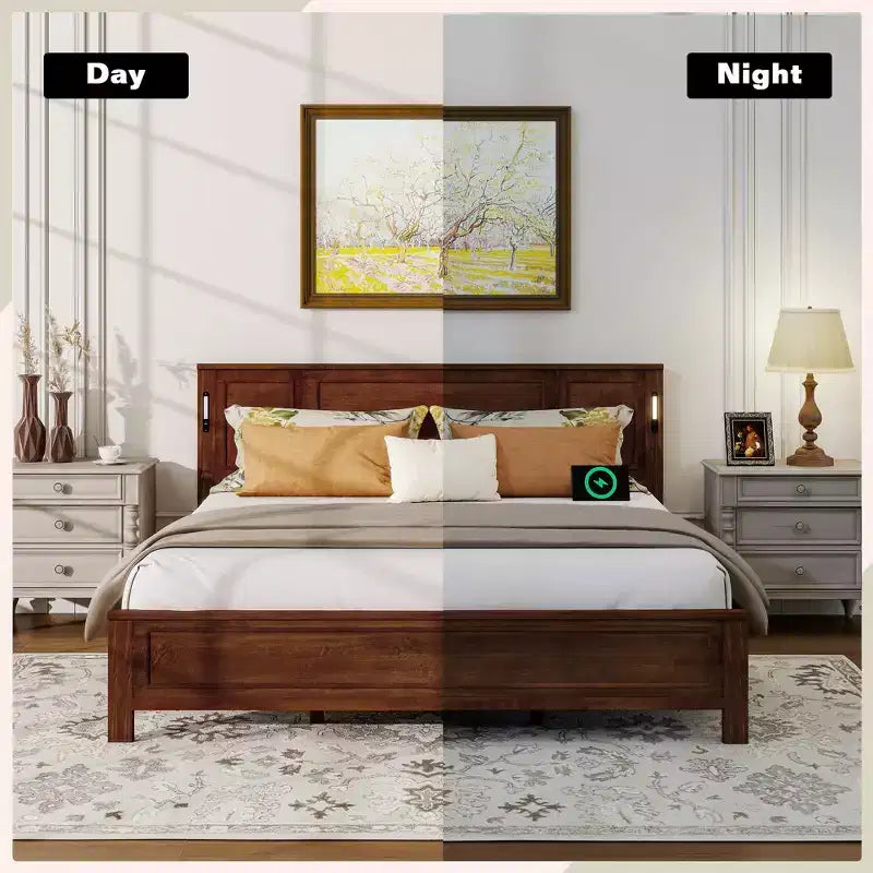 Minnie Modern Pine Wood Bed with Tall-Panel Headboard and Footboard