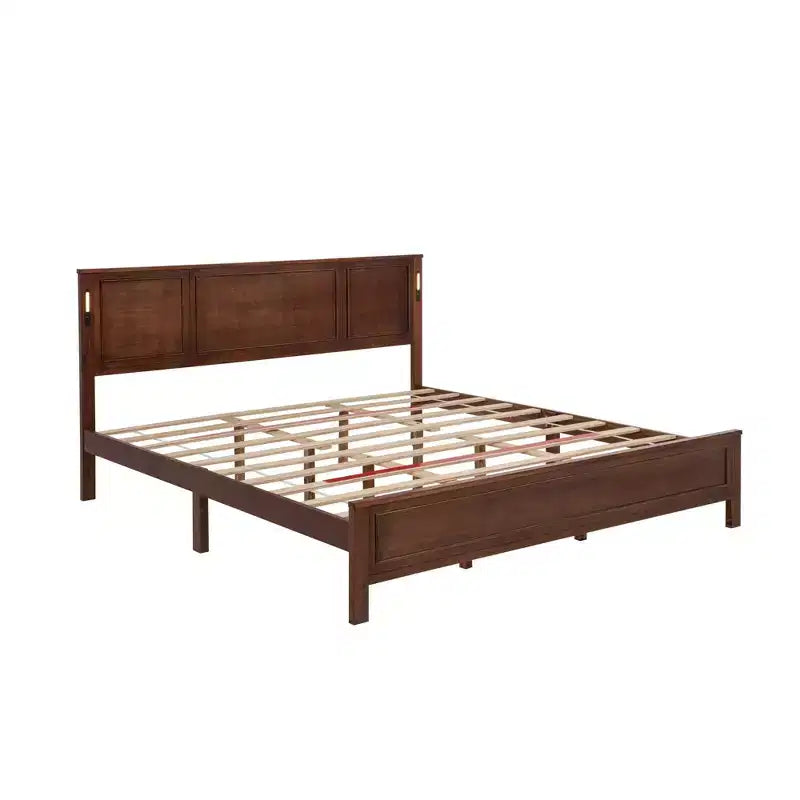 Minnie Modern Pine Wood Bed with Tall-Panel Headboard and Footboard
