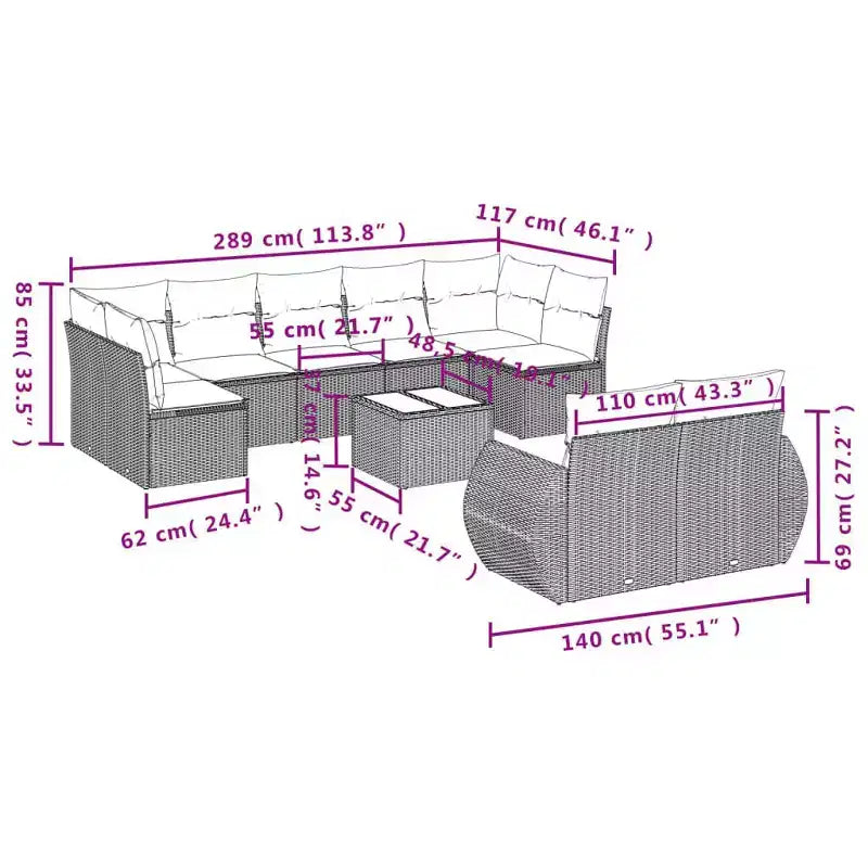 Outdoor Sofa Set Solid Acacia Wood and Polyester Natural