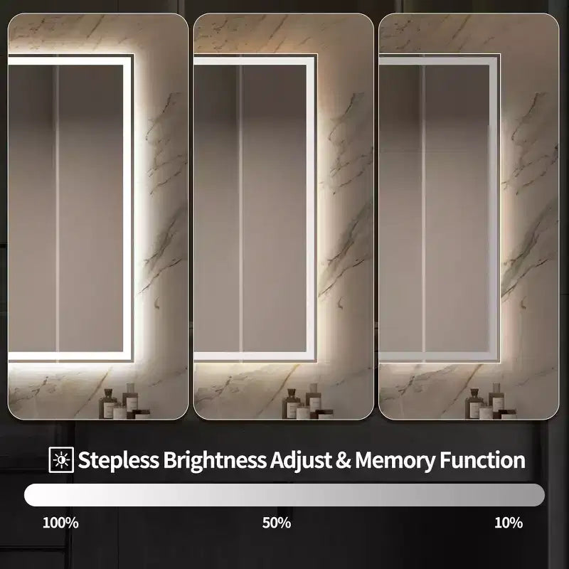 Specchio da parete per bagno 2448 con anti-appannamento, specchio da parete con controllo touch dimmerabile a 3 colori - Argento