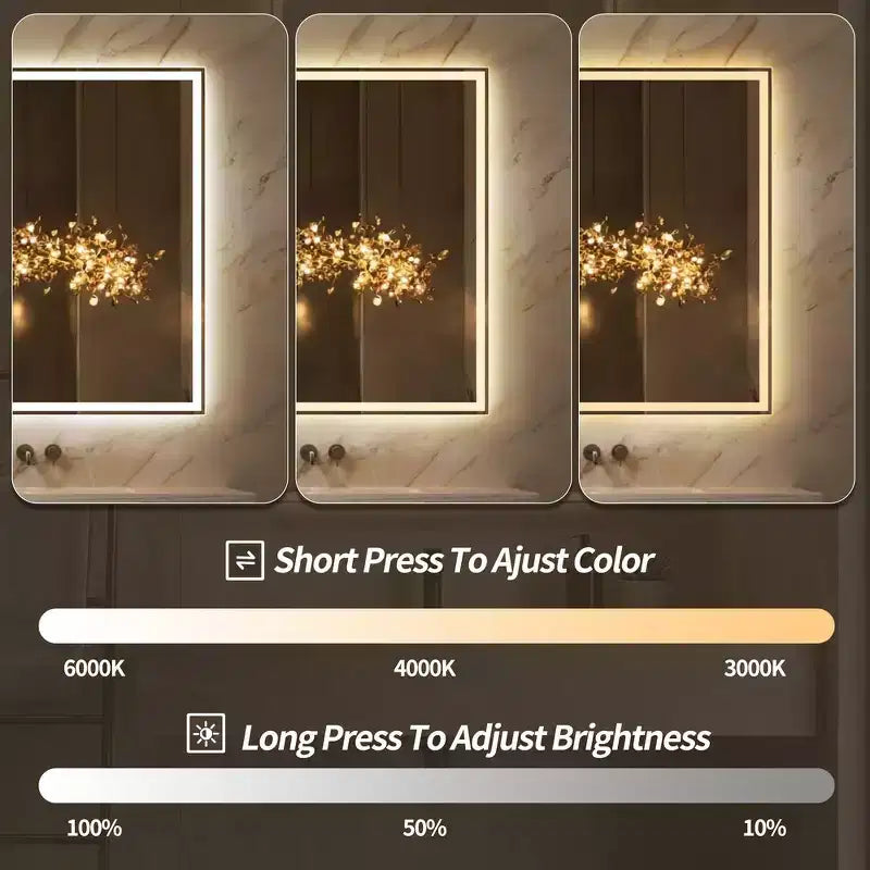 Specchio da parete per bagno 2448 con anti-appannamento, specchio da parete con controllo touch dimmerabile a 3 colori - Argento