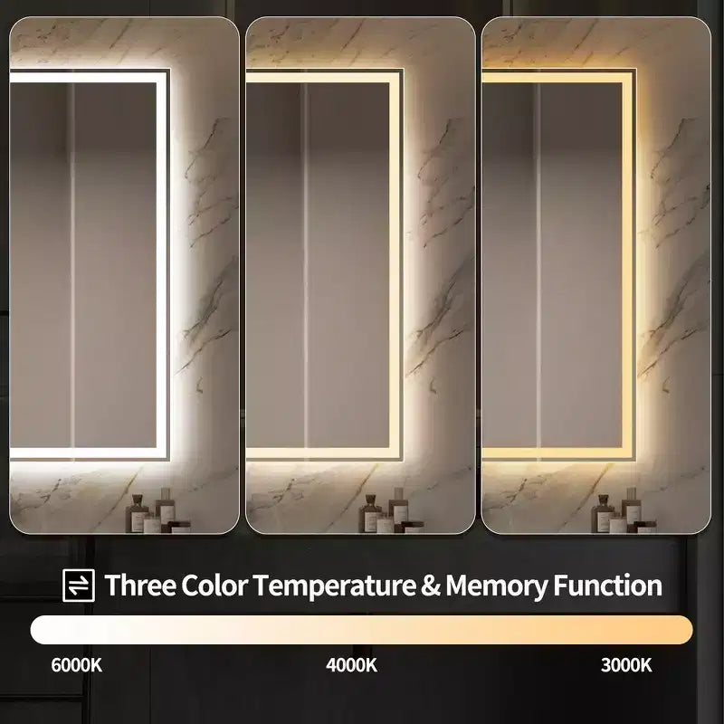 Specchio da parete per bagno 2448 con anti-appannamento, specchio da parete con controllo touch dimmerabile a 3 colori - Argento