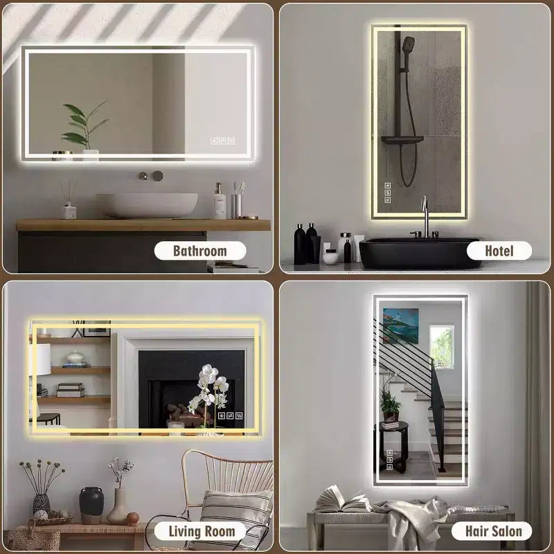 Specchio da parete per bagno 2448 con anti-appannamento, specchio da parete con controllo touch dimmerabile a 3 colori - Argento