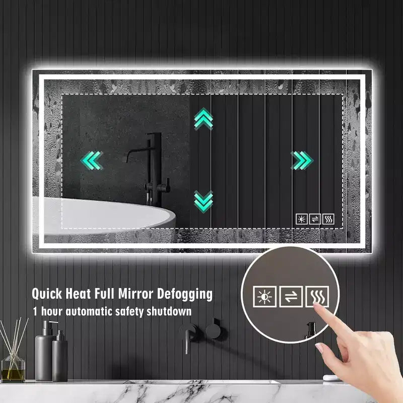 Specchio da parete per bagno 2448 con anti-appannamento, specchio da parete con controllo touch dimmerabile a 3 colori - Argento