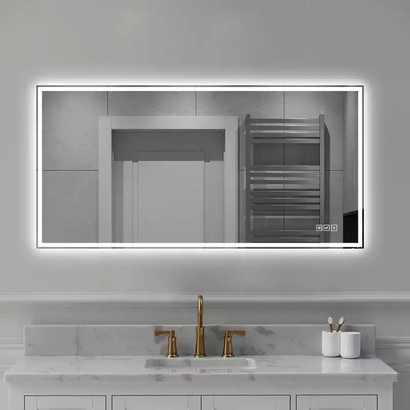 2448 Bathroom Vanity Wall Mirror with Anti-Fog, 3 Color Dimmable Touch Control Wall Mirror - Silver