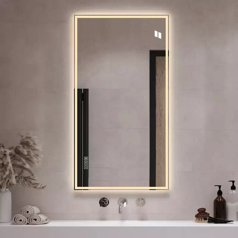 2448 Bathroom Vanity Wall Mirror with Anti-Fog, 3 Color Dimmable Touch Control Wall Mirror - Silver