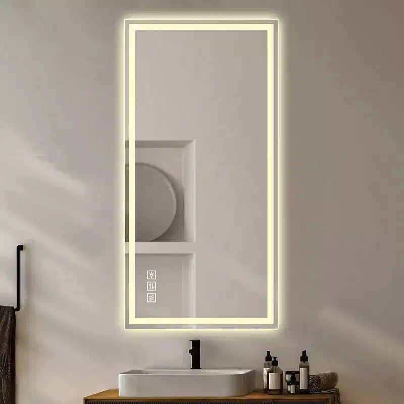 2448 Bathroom Vanity Wall Mirror with Anti-Fog, 3 Color Dimmable Touch Control Wall Mirror - Silver
