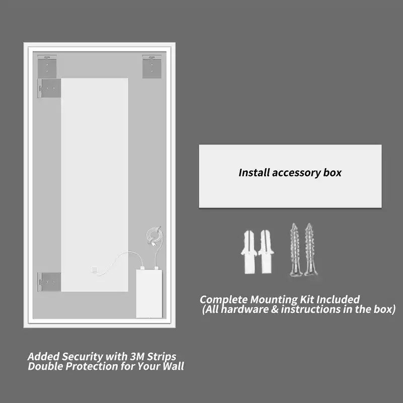 2448 Bathroom Vanity Wall Mirror with Anti-Fog, 3 Color Dimmable Touch Control Wall Mirror - Silver