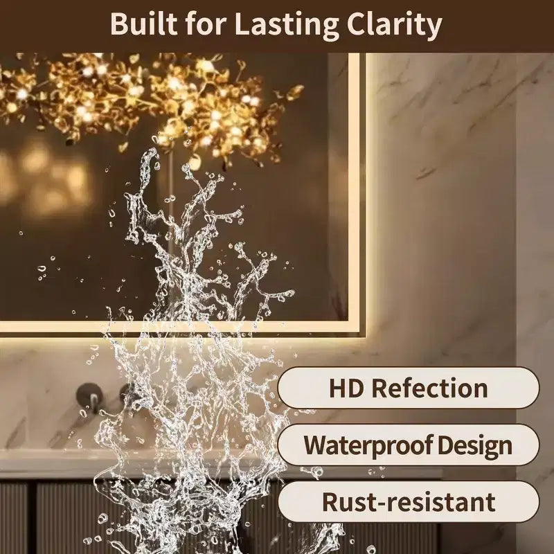 Specchio da parete per bagno 2448 con anti-appannamento, specchio da parete con controllo touch dimmerabile a 3 colori - Argento