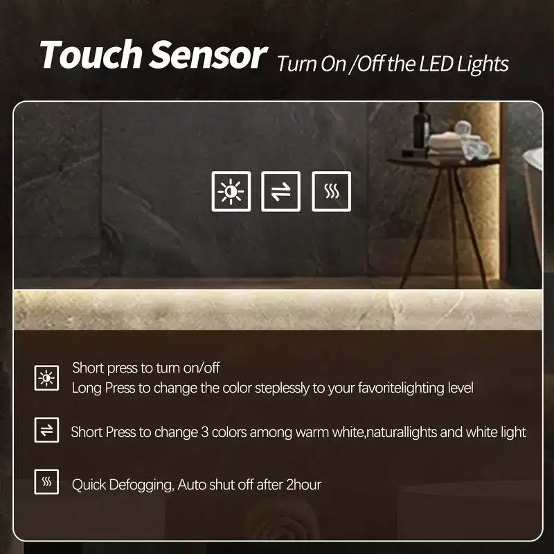 Specchio da parete per bagno 2448 con anti-appannamento, specchio da parete con controllo touch dimmerabile a 3 colori - Argento
