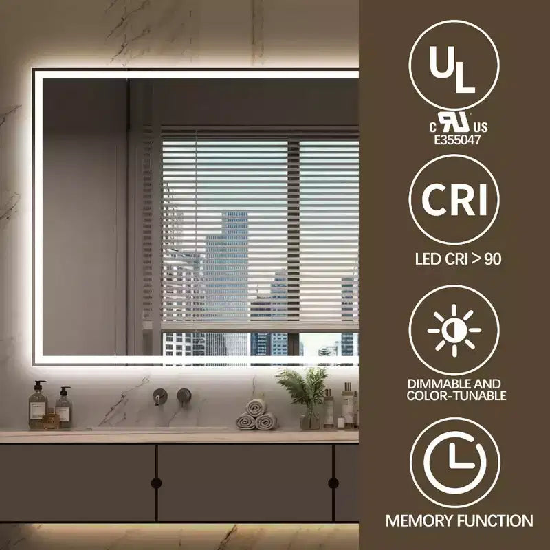 Specchio da parete per bagno 2448 con anti-appannamento, specchio da parete con controllo touch dimmerabile a 3 colori - Argento