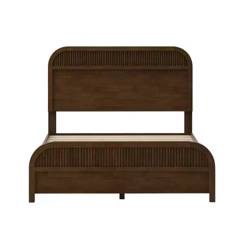 Bennett Mid-Century Modern Wood Platform Bed Frame with Slat Headboard