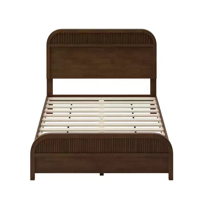 Bennett Mid-Century Modern Wood Platform Bed Frame with Slat Headboard
