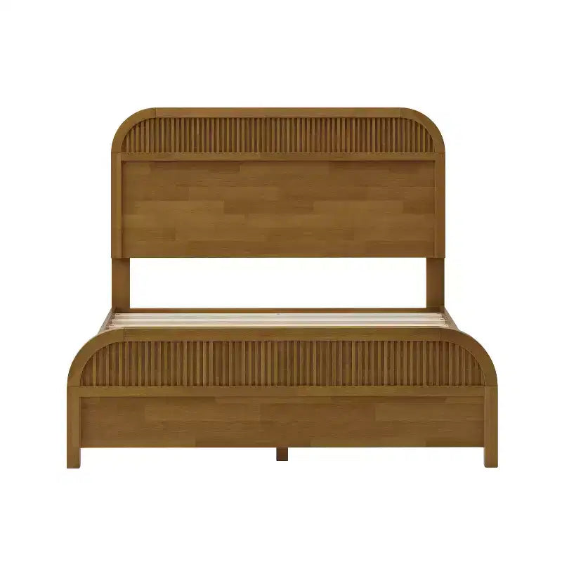 Bennett Mid-Century Modern Wood Platform Bed Frame with Slat Headboard