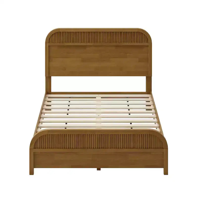 Bennett Mid-Century Modern Wood Platform Bed Frame with Slat Headboard